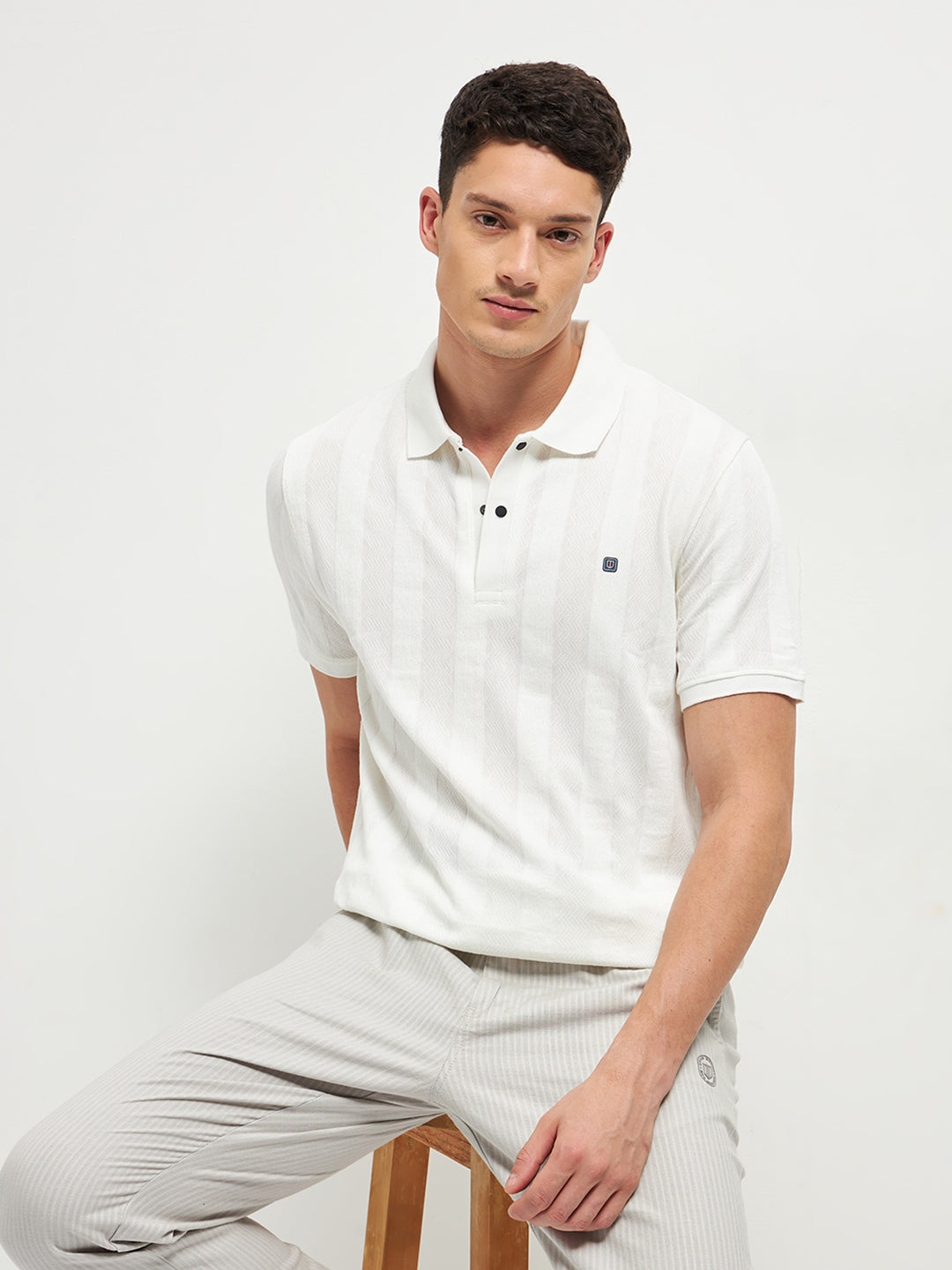 Ivory Stripes Polo T Shirt