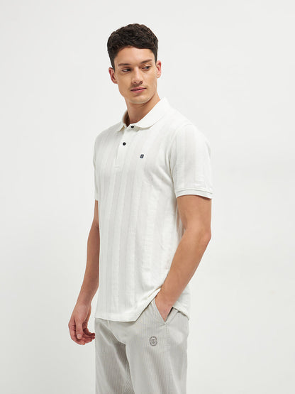 Ivory Stripes Polo T Shirt