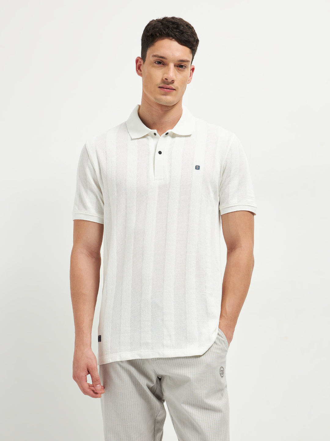 Ivory Stripes Polo T Shirt