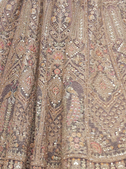 Odette Light Purple Soft Net Embroidered Semi-Stitched Lehenga With Unstitched Blouse For Women