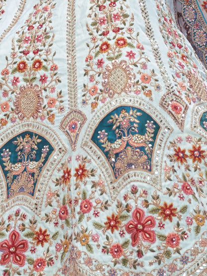 Odette Light Blue Organza  Embroidered Semi-Stitched Lehenga With Unstitched Blouse For Women