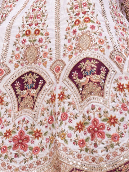 Odette White Organza  Embroidered Semi-Stitched Lehenga With Unstitched Blouse For Women