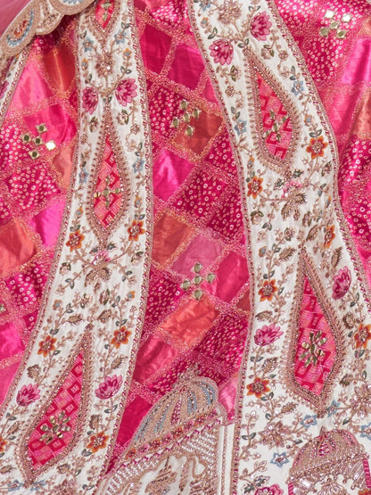 Odette Pink Organza  Embroidered Semi-Stitched Lehenga With Unstitched Blouse For Women