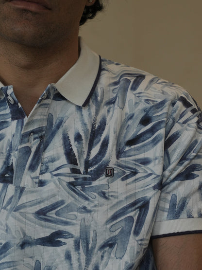 Sky Blue Printed Polo T Shirt