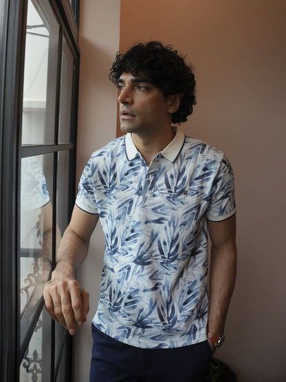 Sky Blue Printed Polo T Shirt