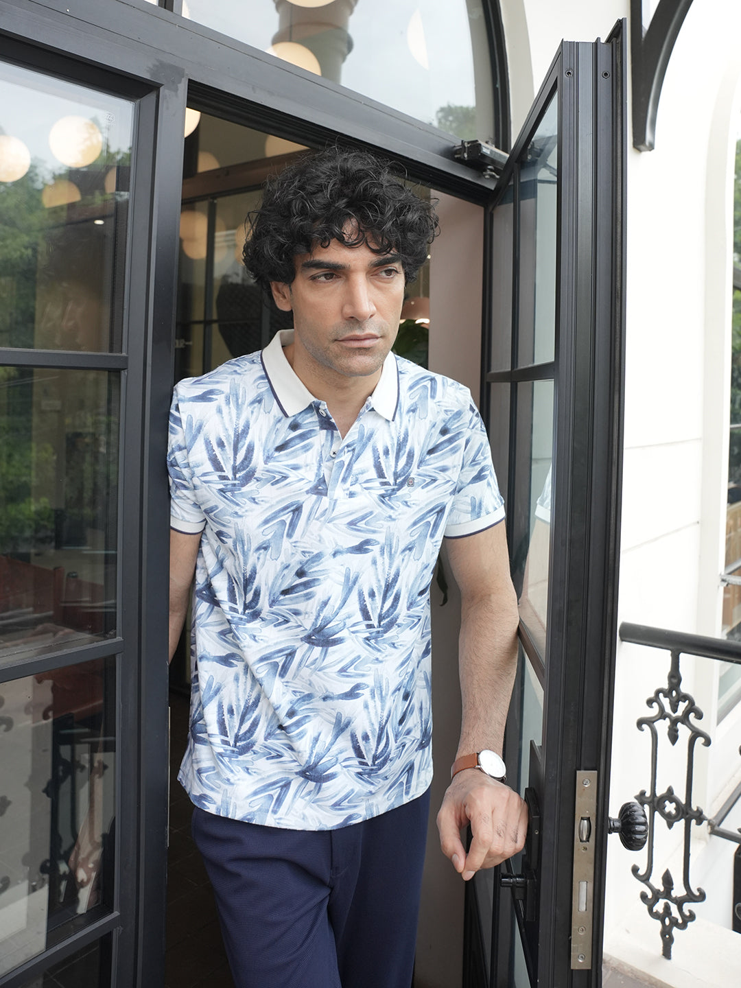 Sky Blue Printed Polo T Shirt