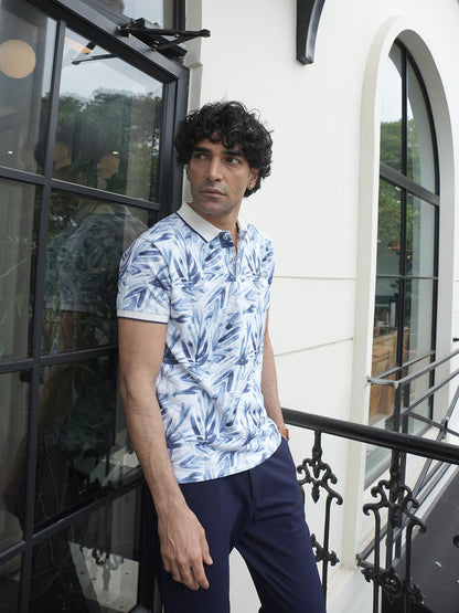 Sky Blue Printed Polo T Shirt