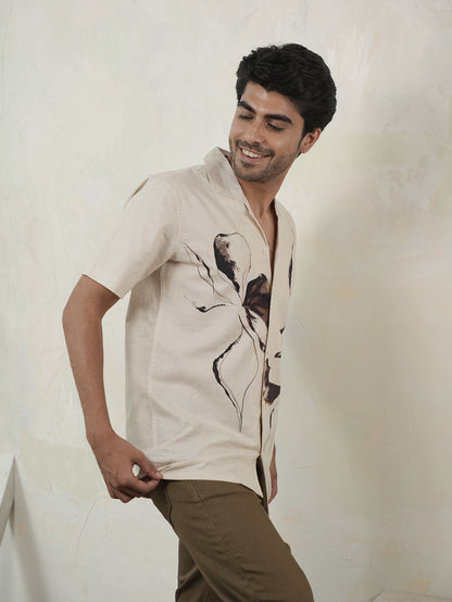 Beige Panel Printed Casual Shirt