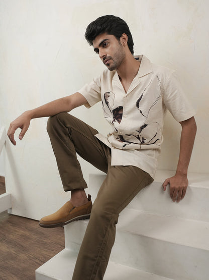 Beige Panel Printed Casual Shirt
