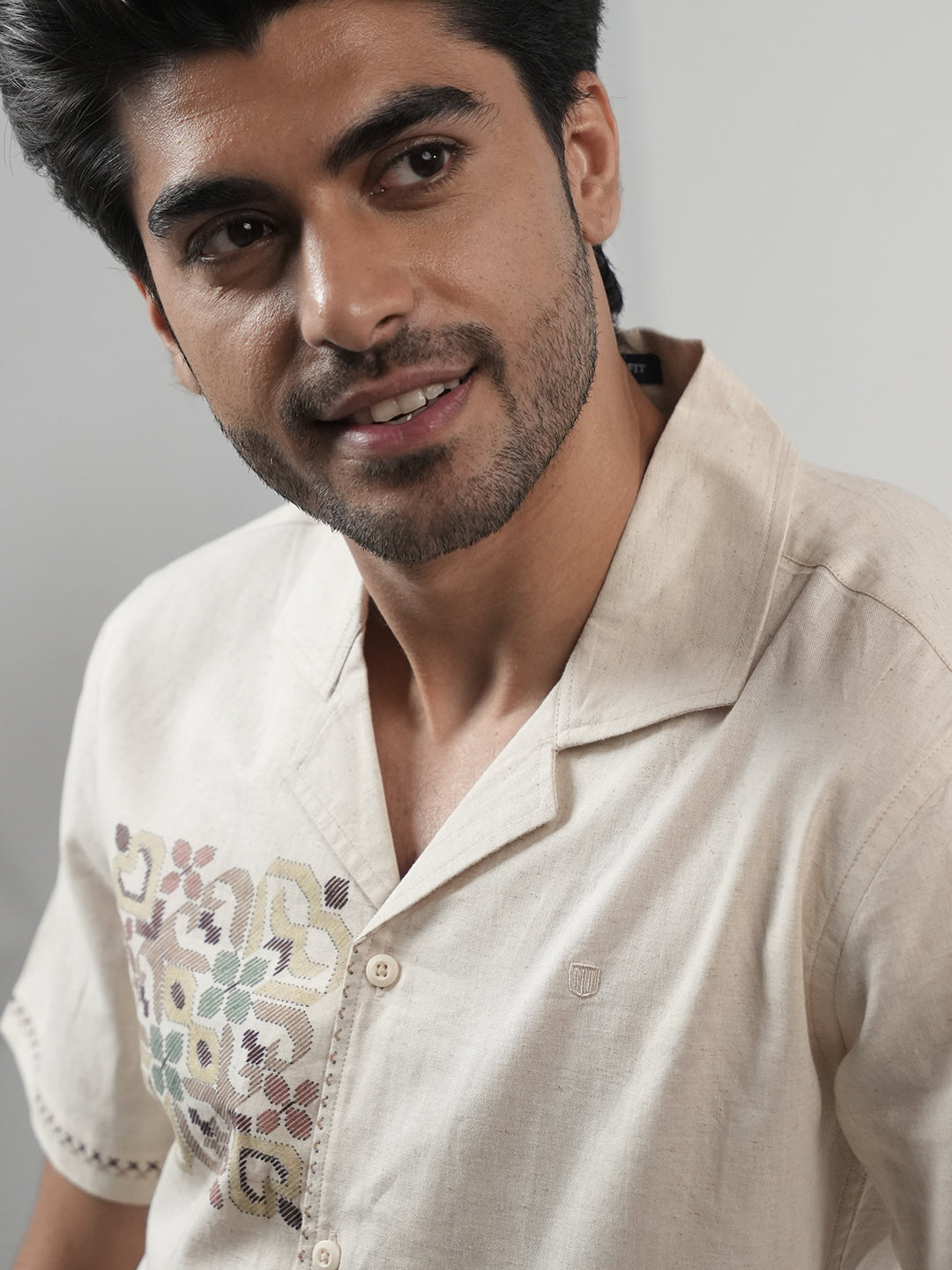 Beige Panel Printed Casual Shirt