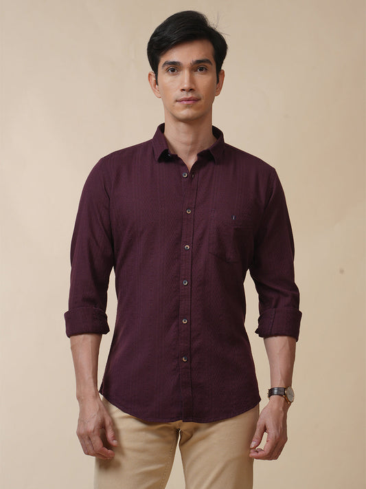 Maroon Jacquard Self Design Solid Shirt