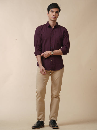 Maroon Jacquard Self Design Solid Shirt