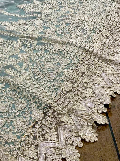 Odette Women Green Net Semi Stitched Lehenga With Unstitched Blouse