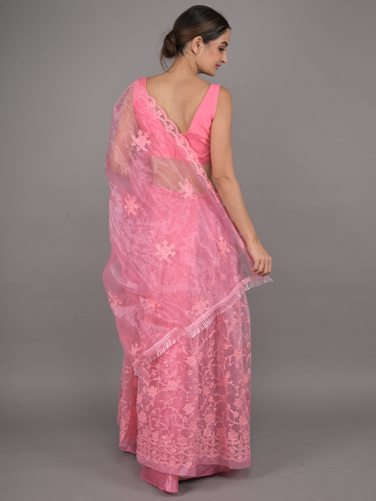 Odette Pink Net Semi Stitched Lehenga With Unstitched Blouse For Women