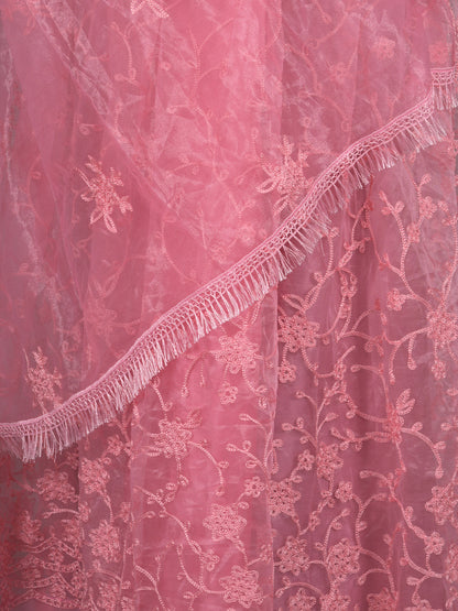 Odette Pink Net Semi Stitched Lehenga With Unstitched Blouse For Women