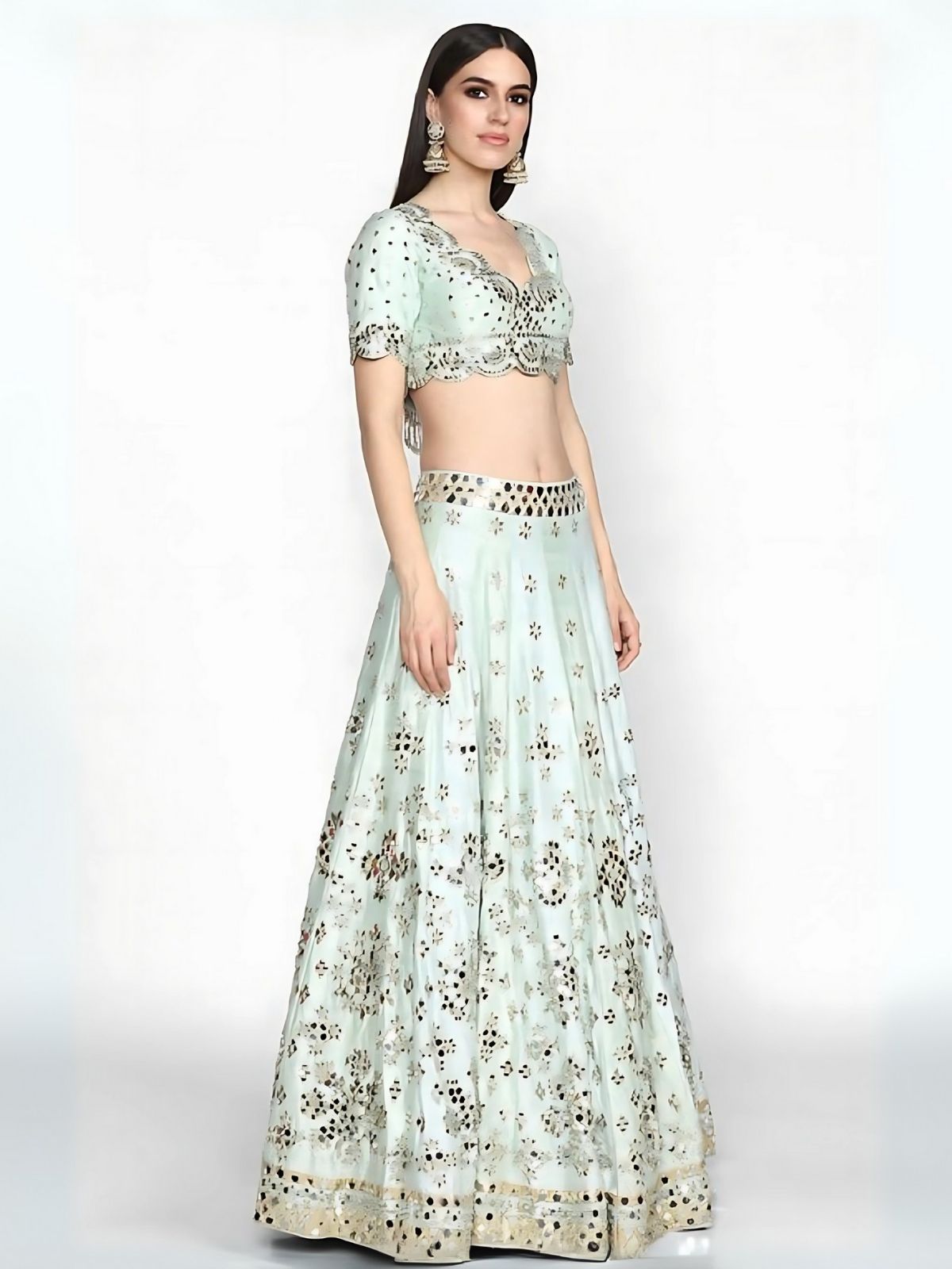 Odette Light Sky Blue Art Silk Embroidered Semi-Stitched Lehenga For Women