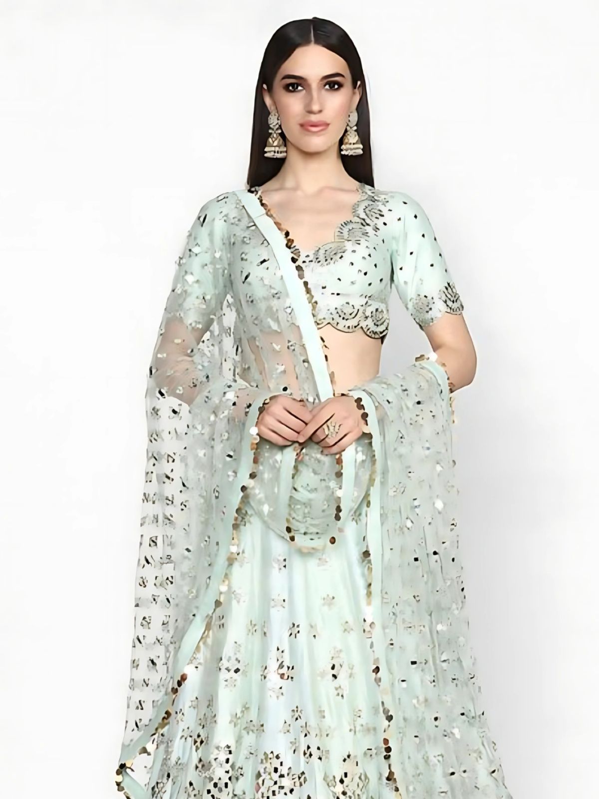 Odette Light Sky Blue Art Silk Embroidered Semi-Stitched Lehenga For Women