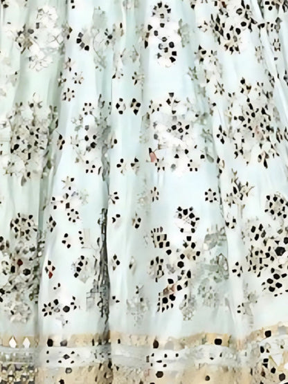 Odette Light Sky Blue Art Silk Embroidered Semi-Stitched Lehenga For Women