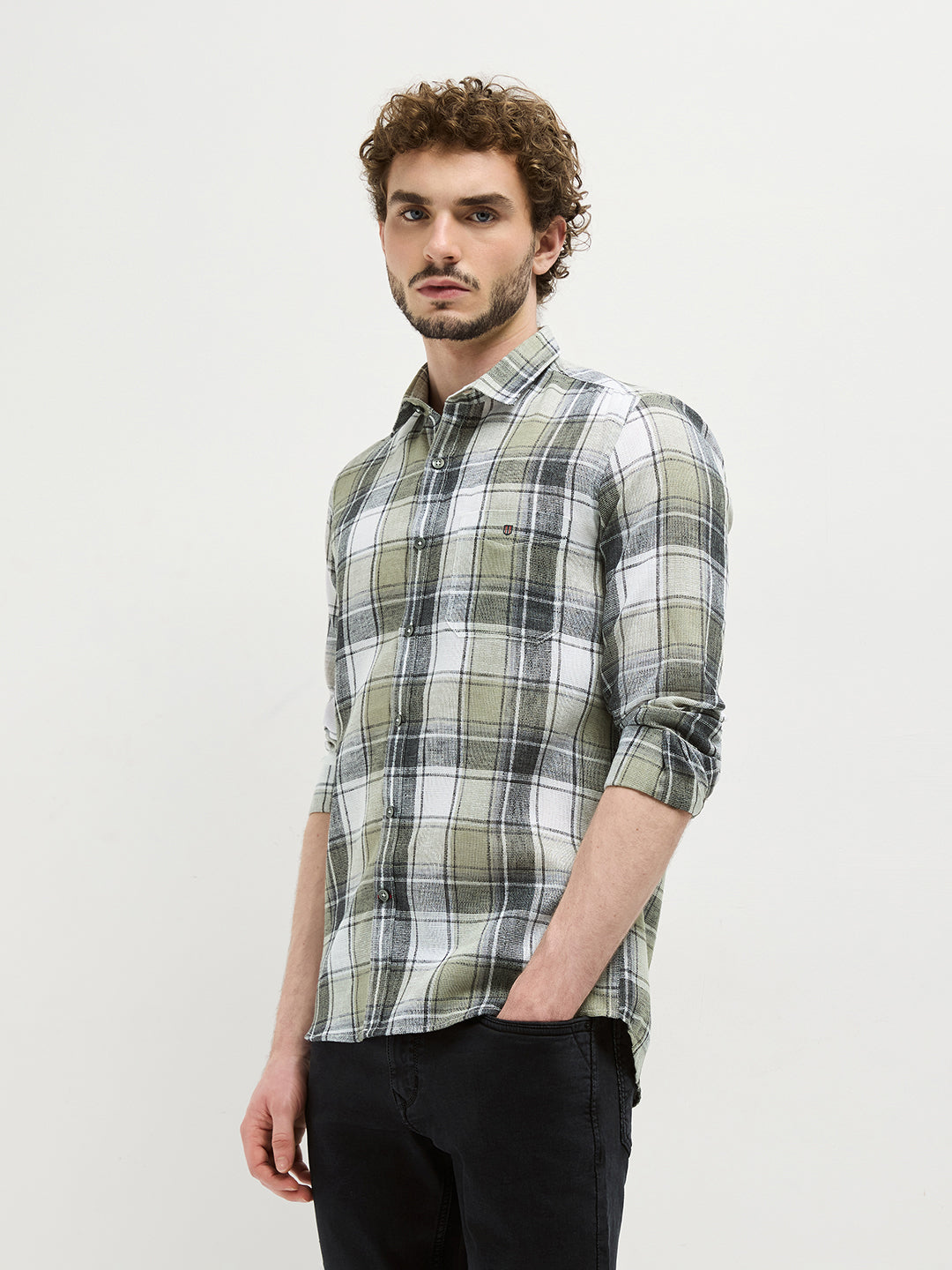 Green Checked Casual Shirt