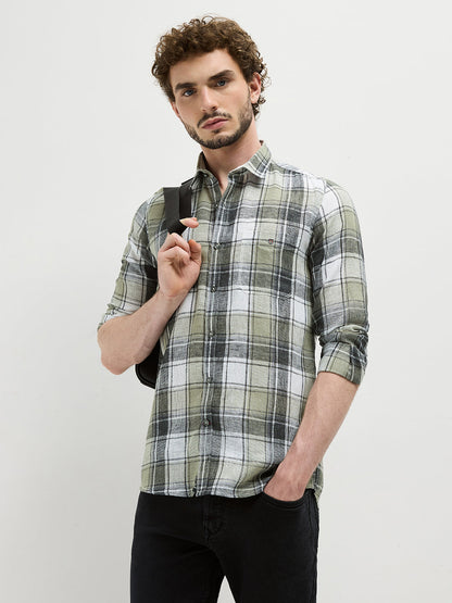 Green Checked Casual Shirt