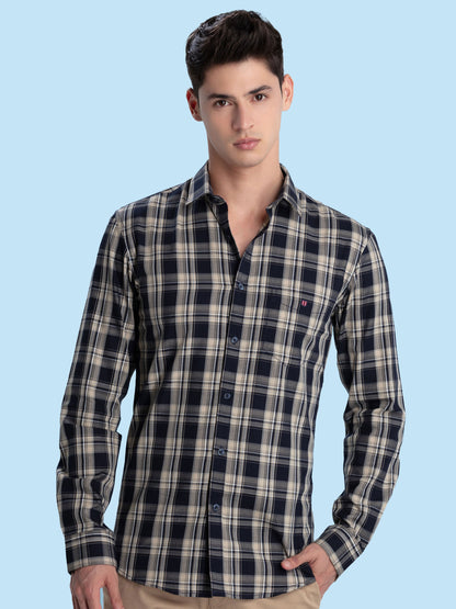 Navy Blue Checked Casual Shirt