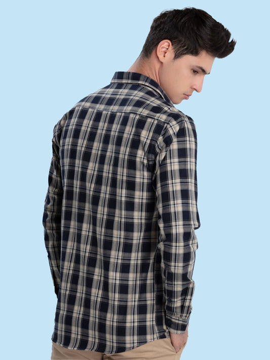 Navy Blue Checked Casual Shirt