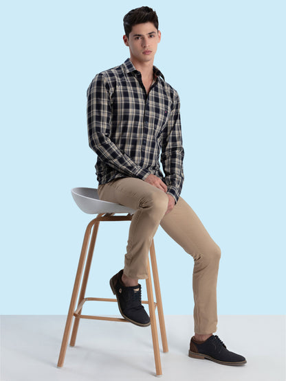 Navy Blue Checked Casual Shirt