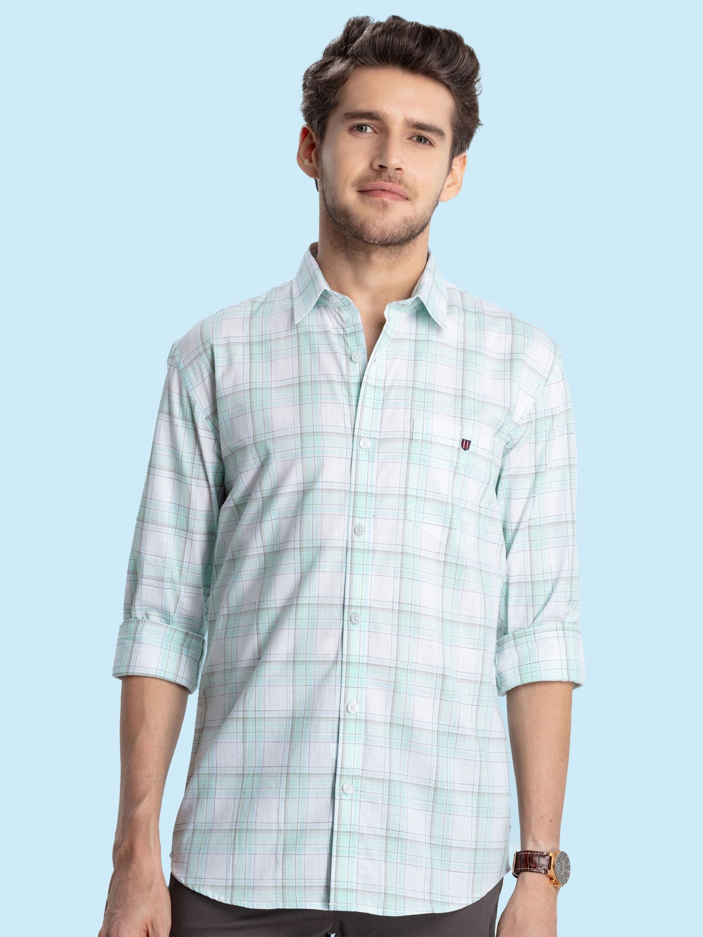 Mint Checked Casual Shirt