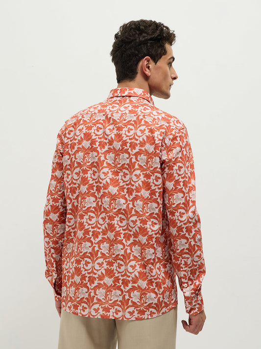 Orange Printed Casual Shirt