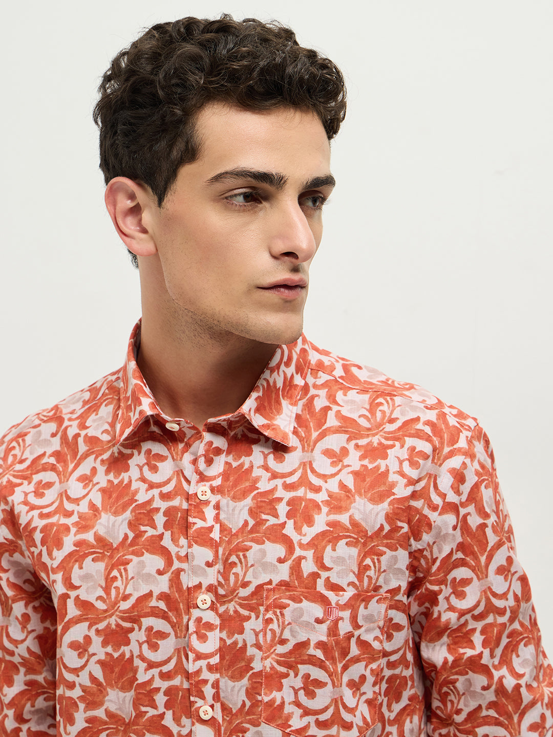 Orange Printed Casual Shirt