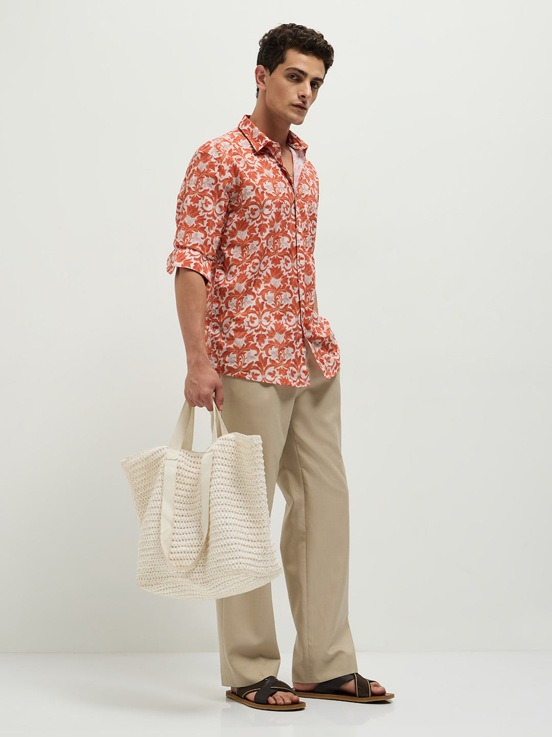 Orange Printed Casual Shirt