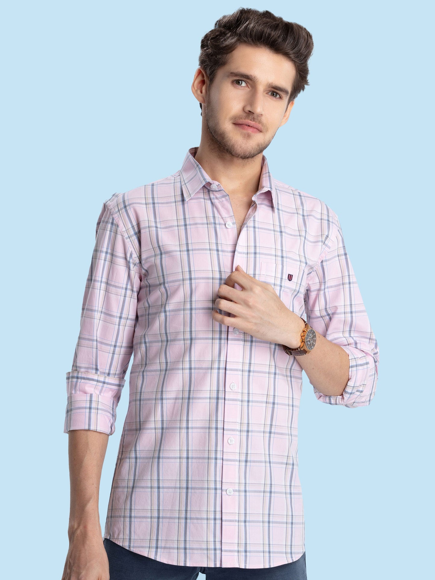 Pink Checked Casual Shirt