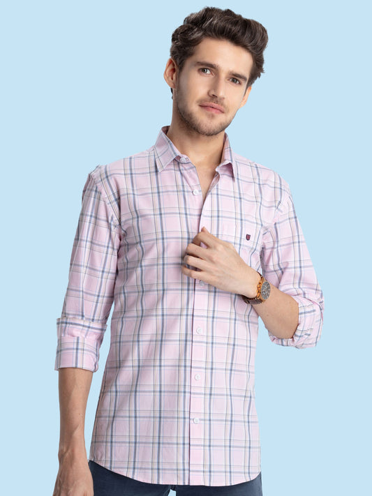 Pink Checked Casual Shirt
