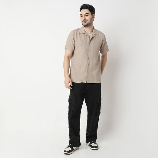 Structured Camp Collar Modern Half Sleeve Smart Cuban Shirt