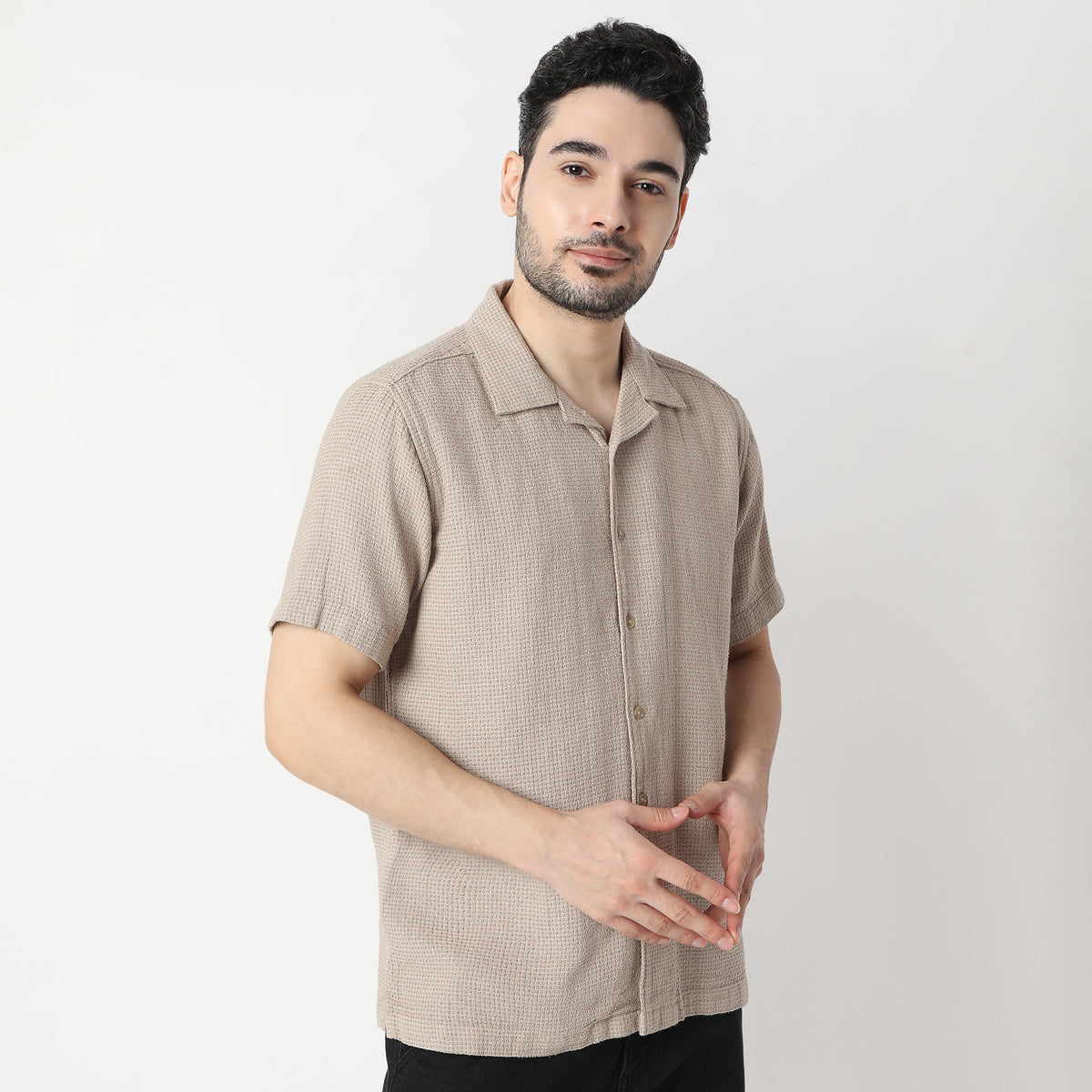 Structured Camp Collar Modern Half Sleeve Smart Cuban Shirt