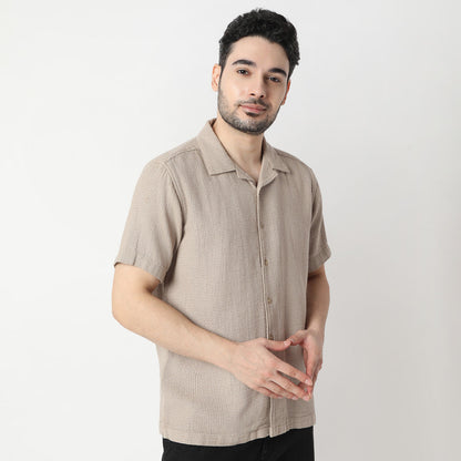Structured Camp Collar Modern Half Sleeve Smart Cuban Shirt
