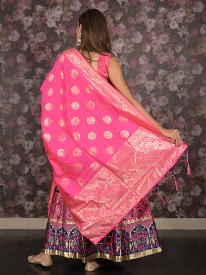 Odette Navy Blue Silk Blend Woven Semi-Stitched Lehenga with Stitched Blouse for Women