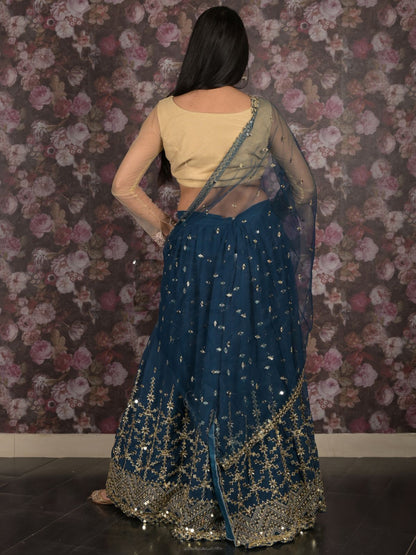 Odette Teal Sequins Embroidered Lehenga Set With Dupatta And Unstitched Blouse For Women