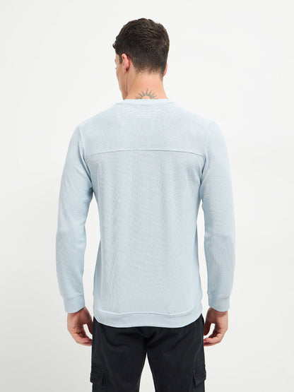 Sky Blue Stripes Crew Neck T Shirt