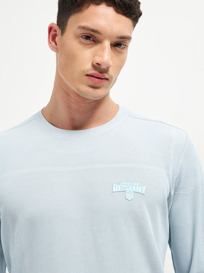 Sky Blue Stripes Crew Neck T Shirt