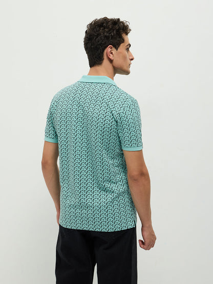 Aqua Green Printed Polo Casual T Shirt