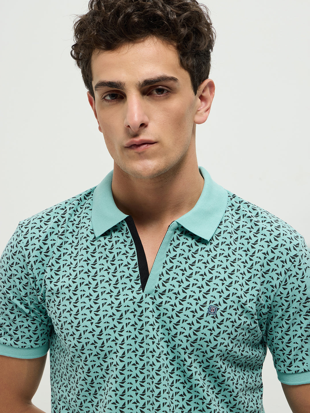 Aqua Green Printed Polo Casual T Shirt