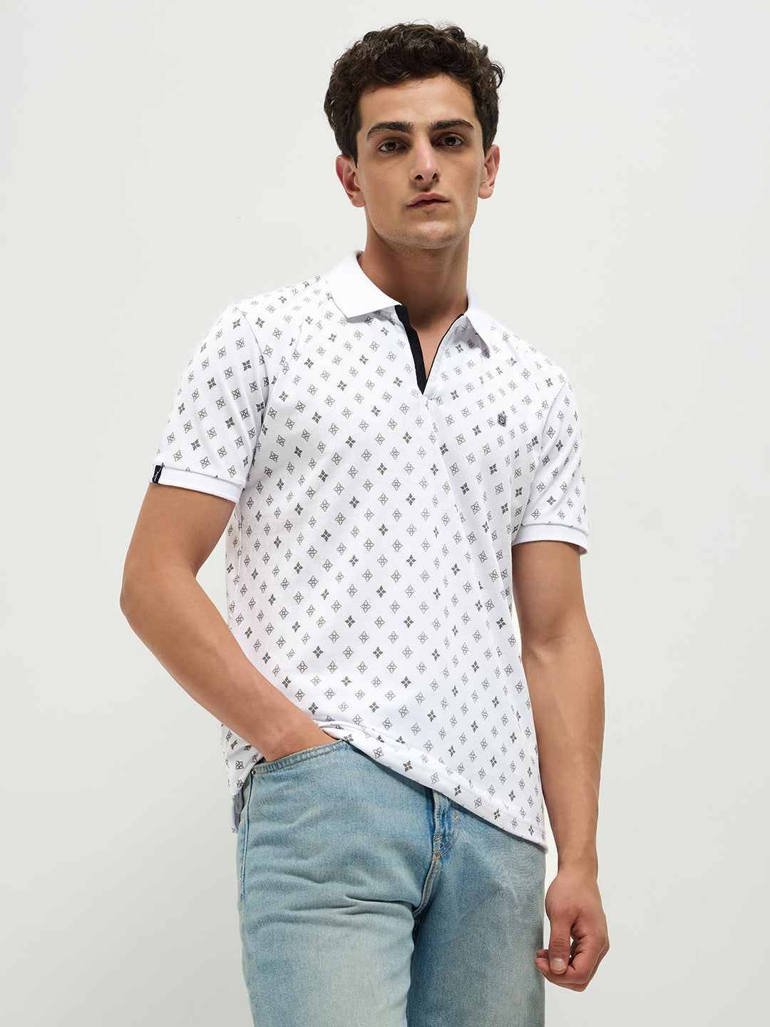 White Printed Polo Casual T Shirt