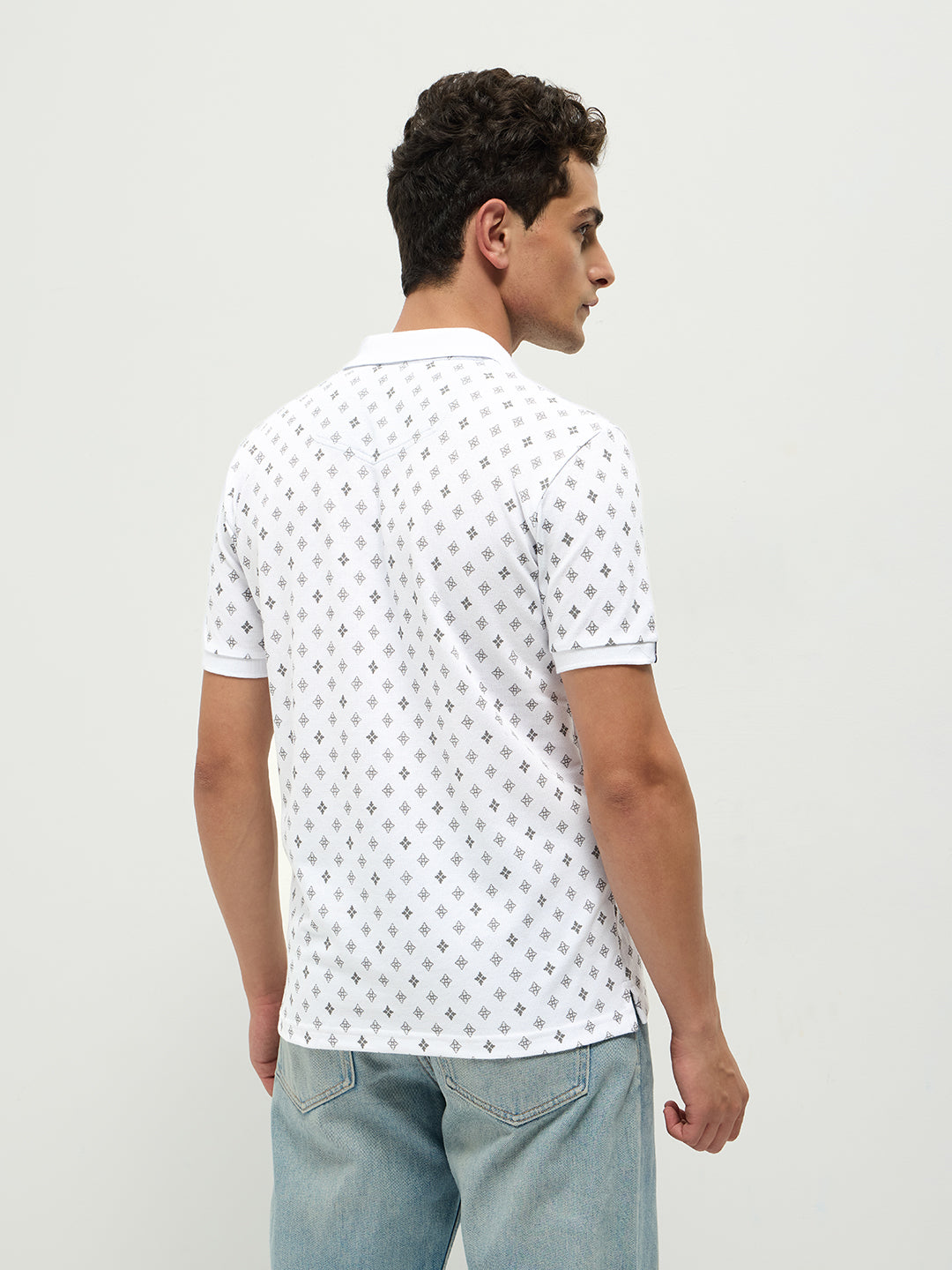 White Printed Polo Casual T Shirt