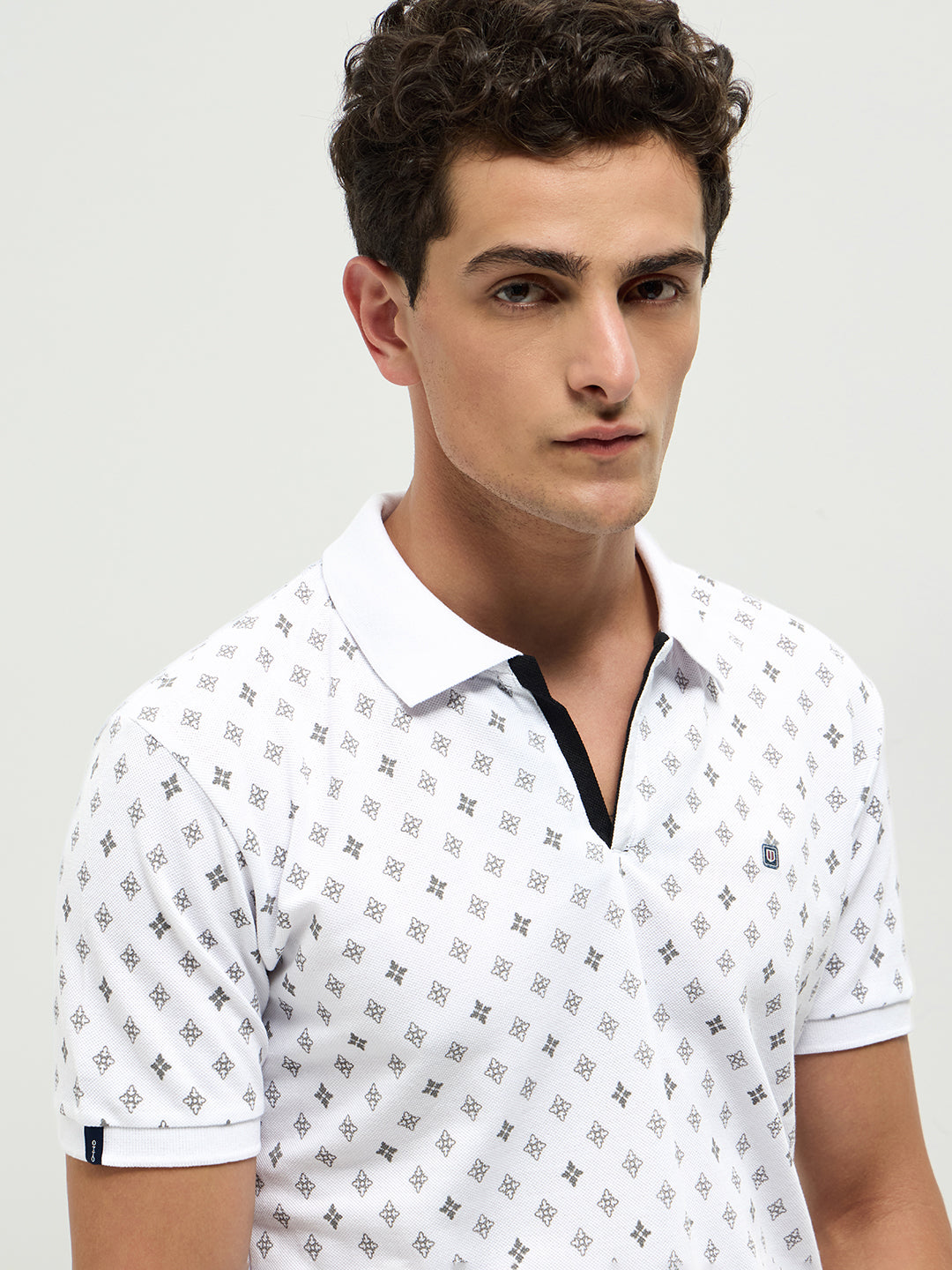 White Printed Polo Casual T Shirt