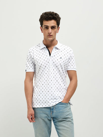 White Printed Polo Casual T Shirt