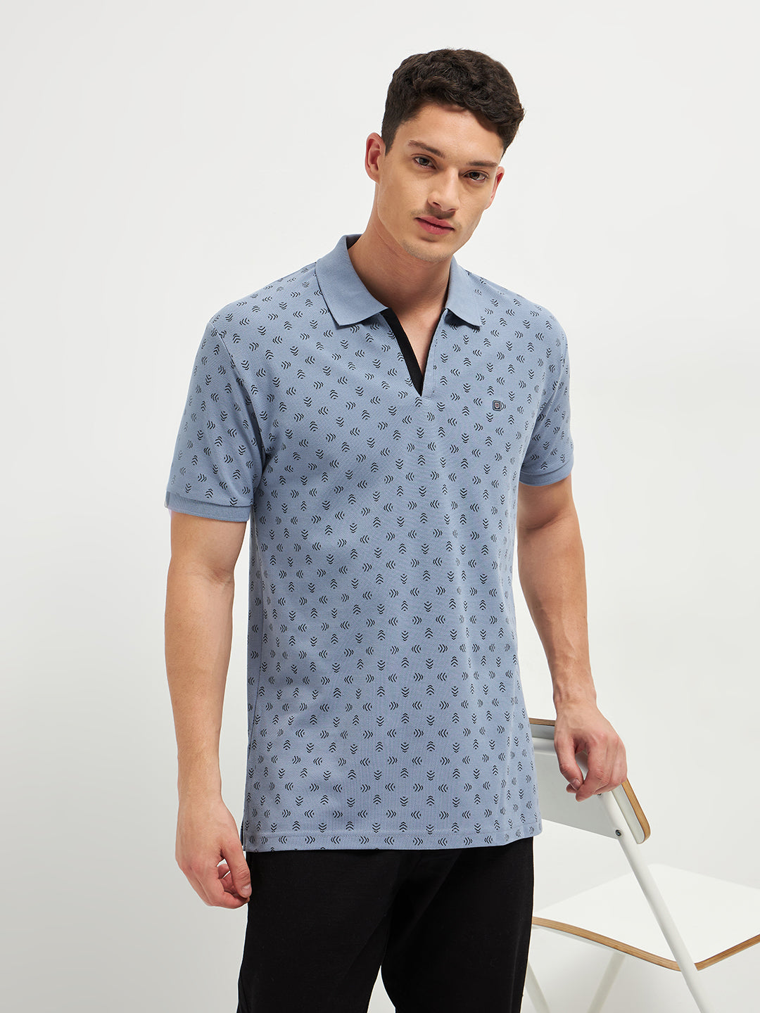 Steel Grey  Printed Polo T Shirt