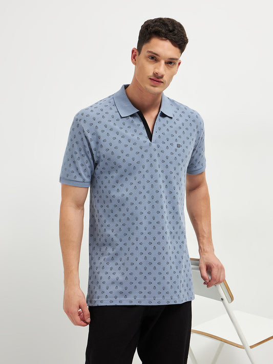 Steel Grey  Printed Polo T Shirt