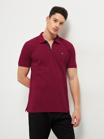 Maroon Printed Polo T Shirt