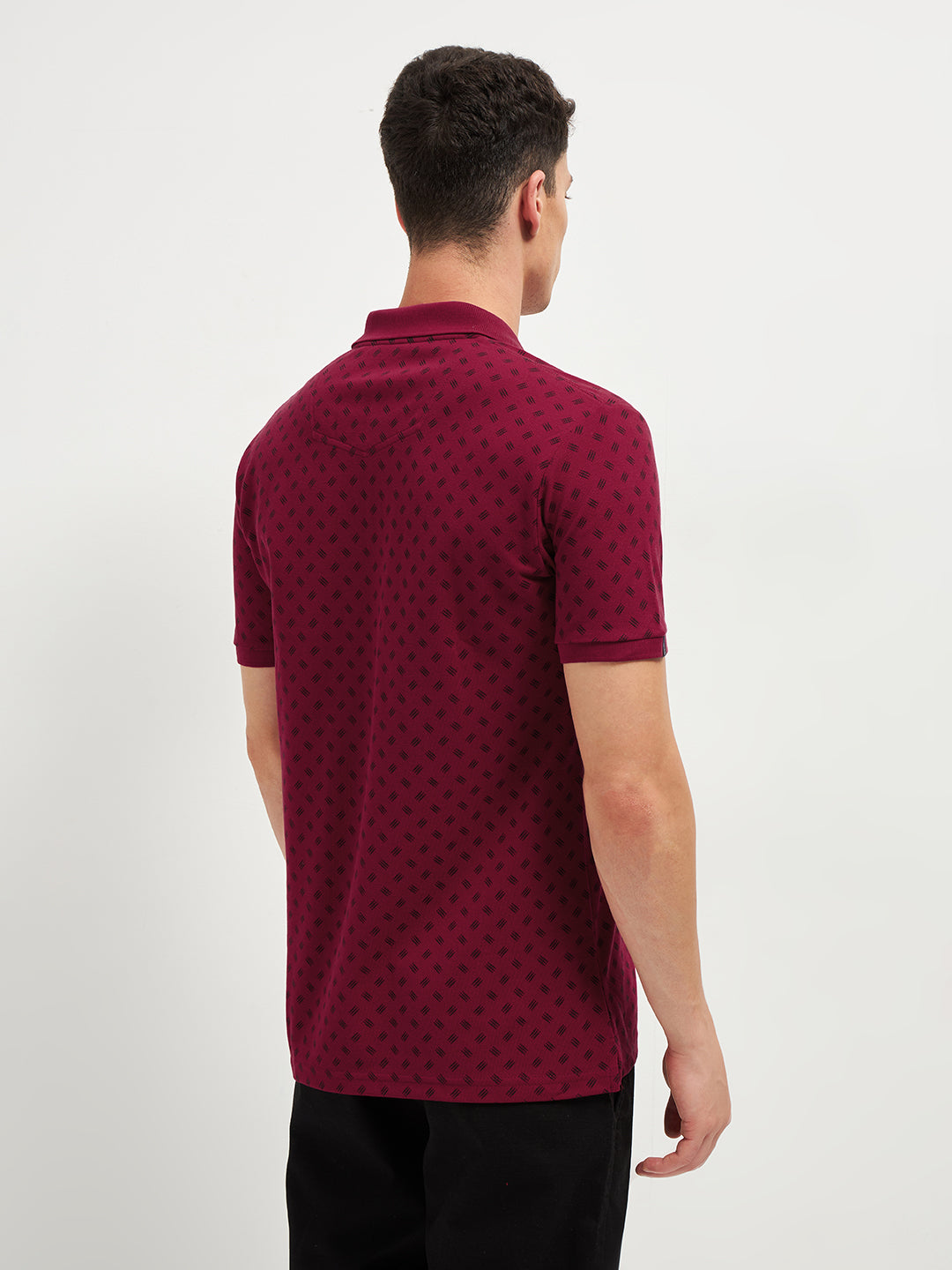 Maroon Printed Polo T Shirt